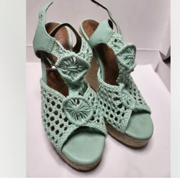Lucky Brand Womens Wedges teal macrame Size 7.5 - Picture 1 of 7